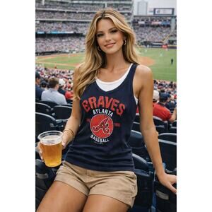 2011 Atlanta Braves Women’s Tank Size M 100% Cotton Navy & White TOMAHAWK CHOP